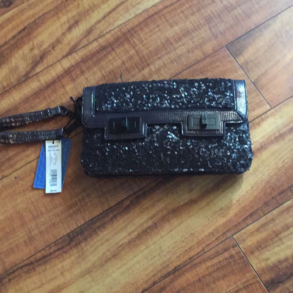 Vera Wang sequin clutch black new